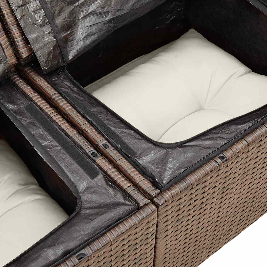 4 pcs conjunto sofás de jardim c/ almofadões vime PE castanho - Image 10