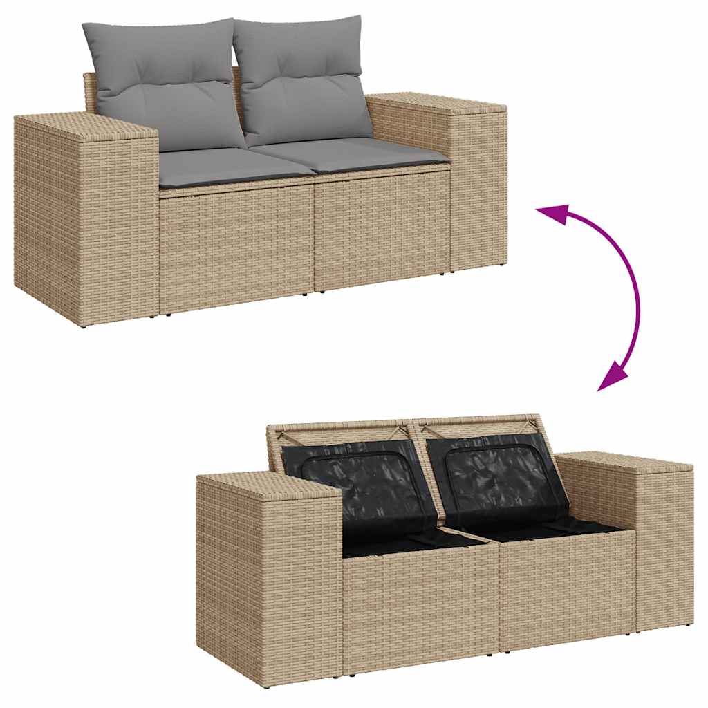 5 pcs conjunto de sofás p/ jardim com almofadões vime PE bege - Image 6