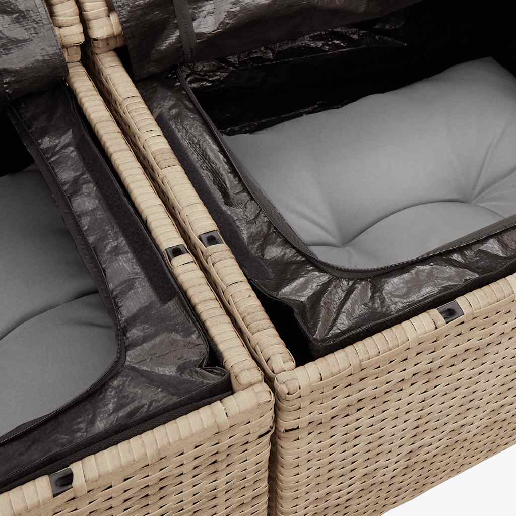 5 pcs conjunto de sofás p/ jardim com almofadões vime PE bege - Image 10