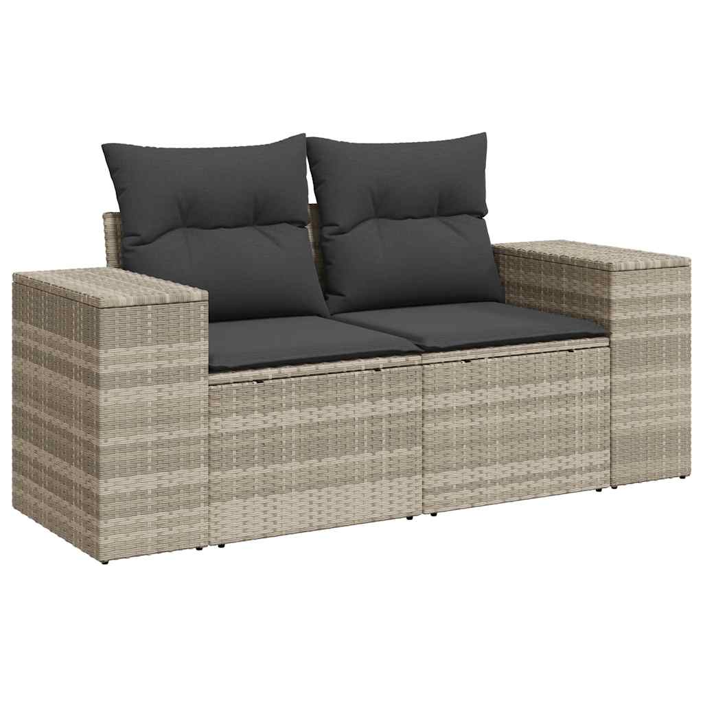 5 pcs conj. sofás jardim c/ almofadões vime PE cinzento-claro - Image 3