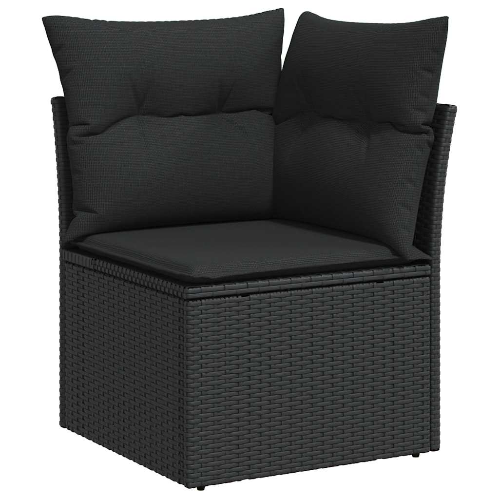 11 pcs conjunto sofás de jardim c/ almofadões vime PE preto - Image 3