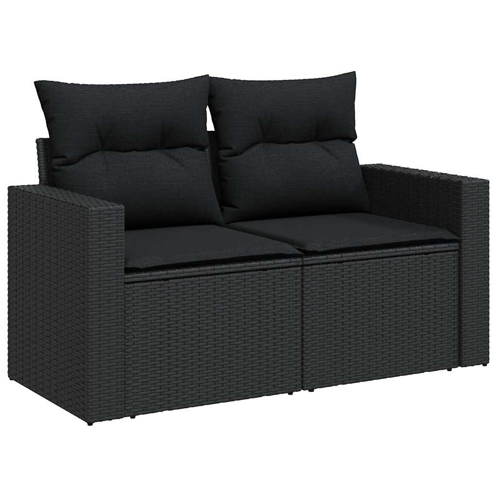 11 pcs conjunto sofás de jardim c/ almofadões vime PE preto - Image 4