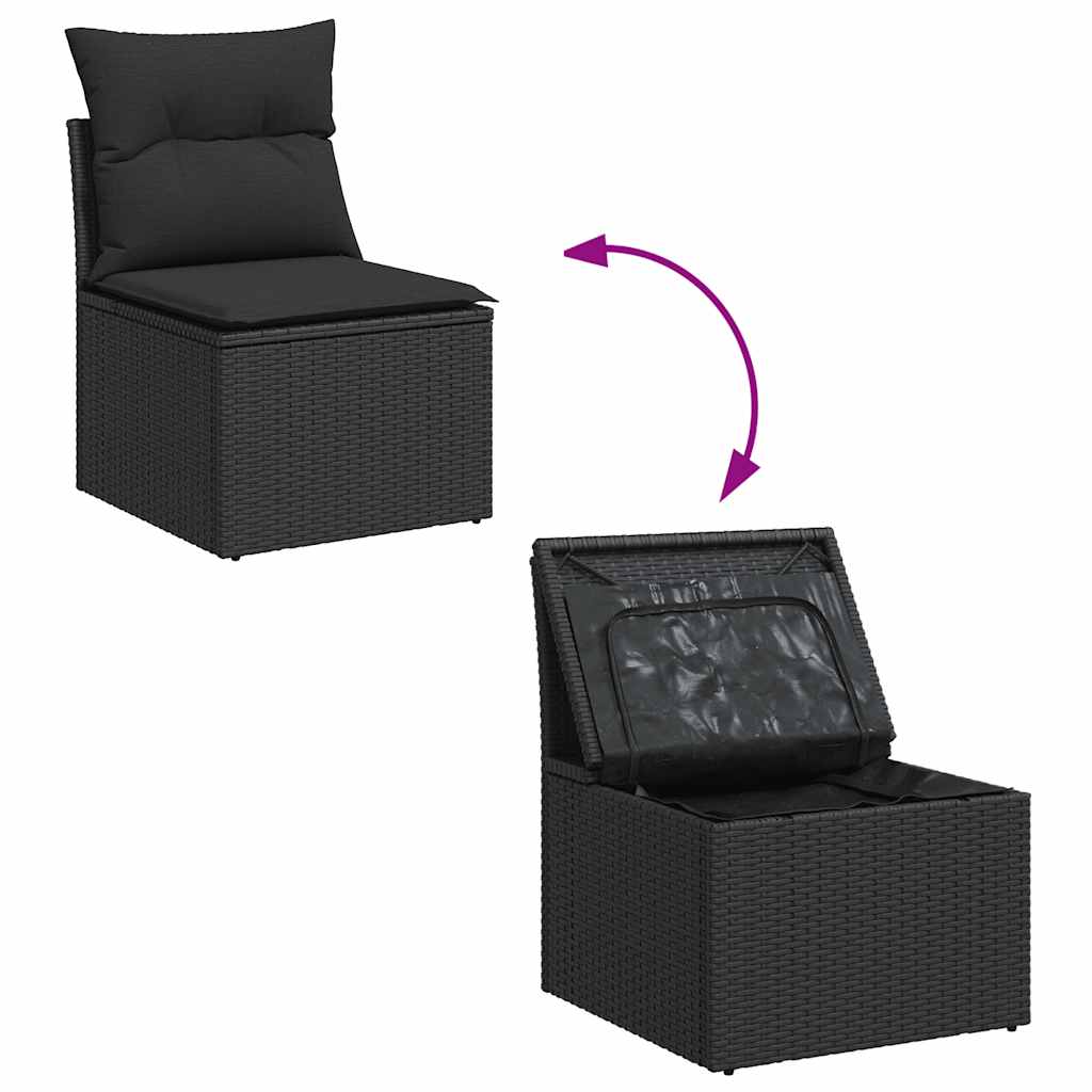 11 pcs conjunto sofás de jardim c/ almofadões vime PE preto - Image 6