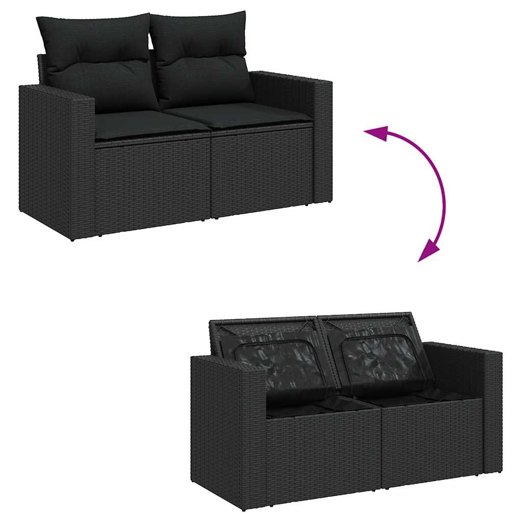 11 pcs conjunto sofás de jardim c/ almofadões vime PE preto - Image 8