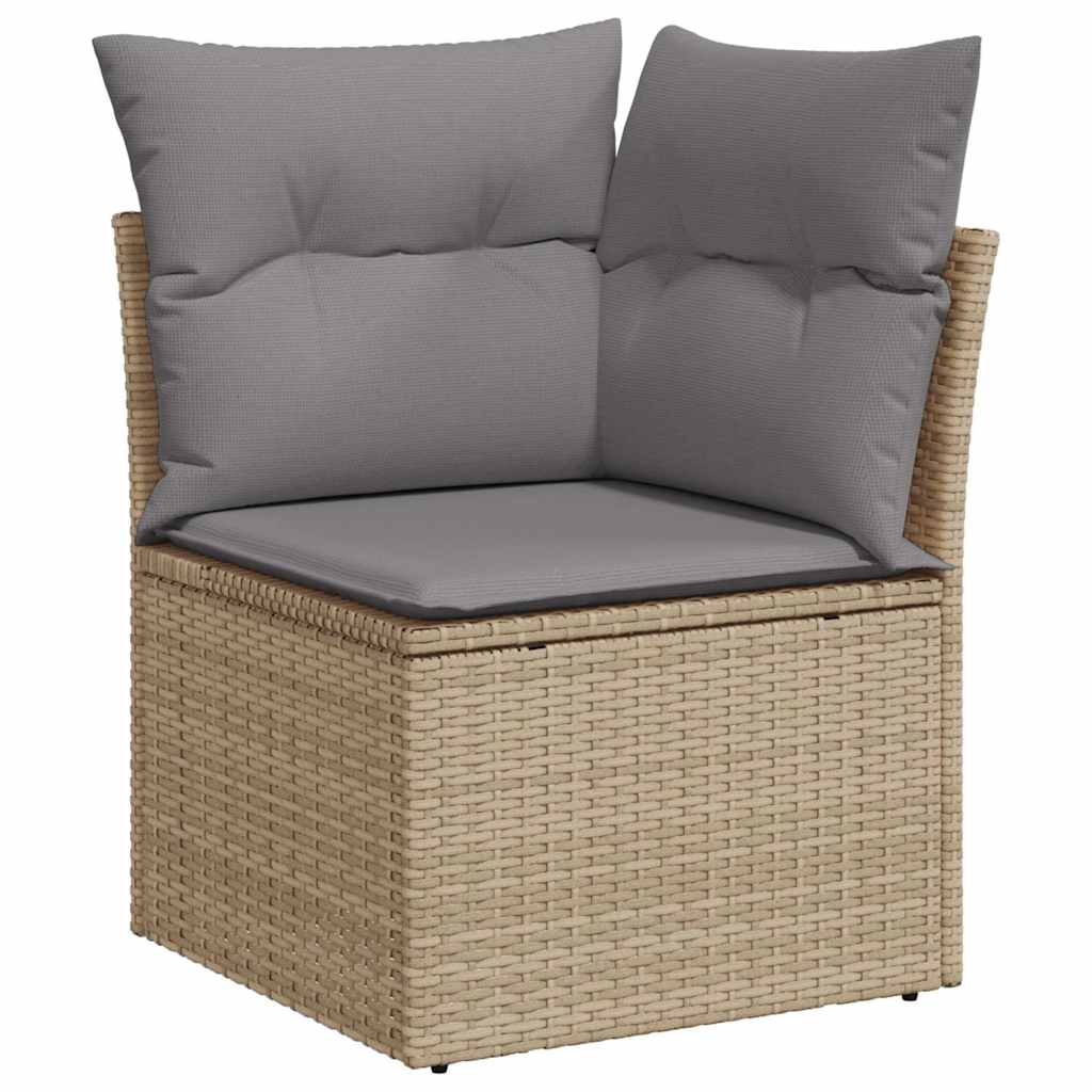 11 pcs conjunto sofás de jardim c/ almofadões vime PE bege - Image 3
