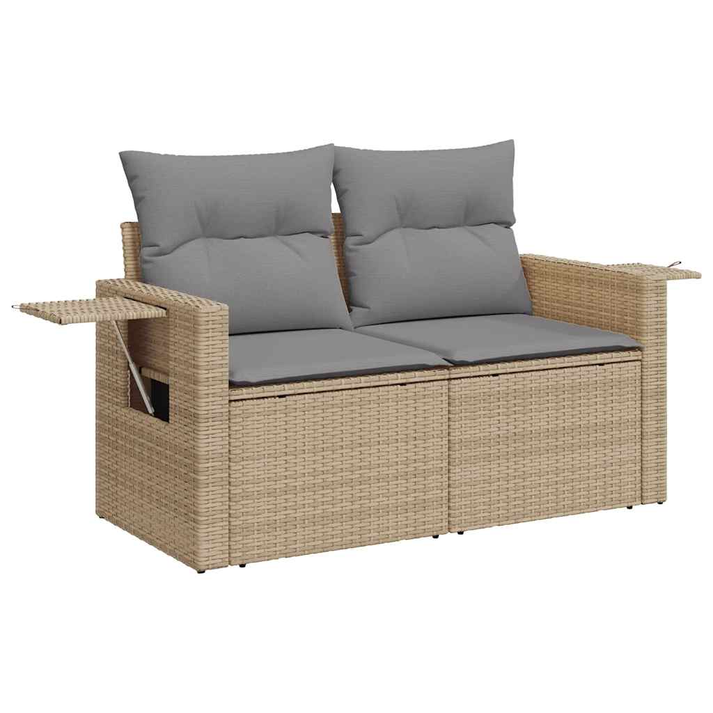 9 pcs conjunto de sofás p/ jardim com almofadões vime PE bege - Image 4