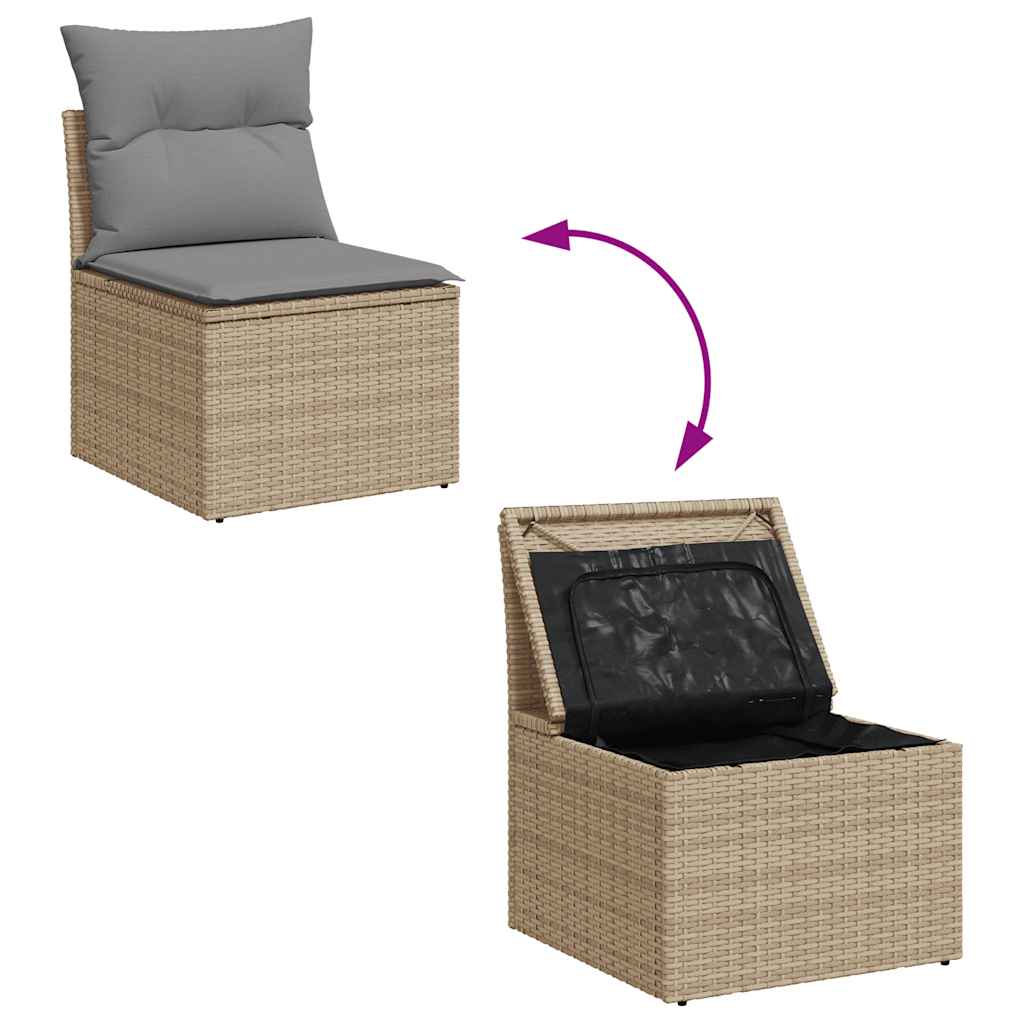 9 pcs conjunto de sofás p/ jardim com almofadões vime PE bege - Image 6