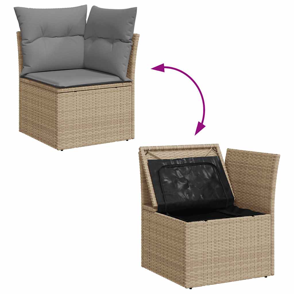 9 pcs conjunto de sofás p/ jardim com almofadões vime PE bege - Image 7