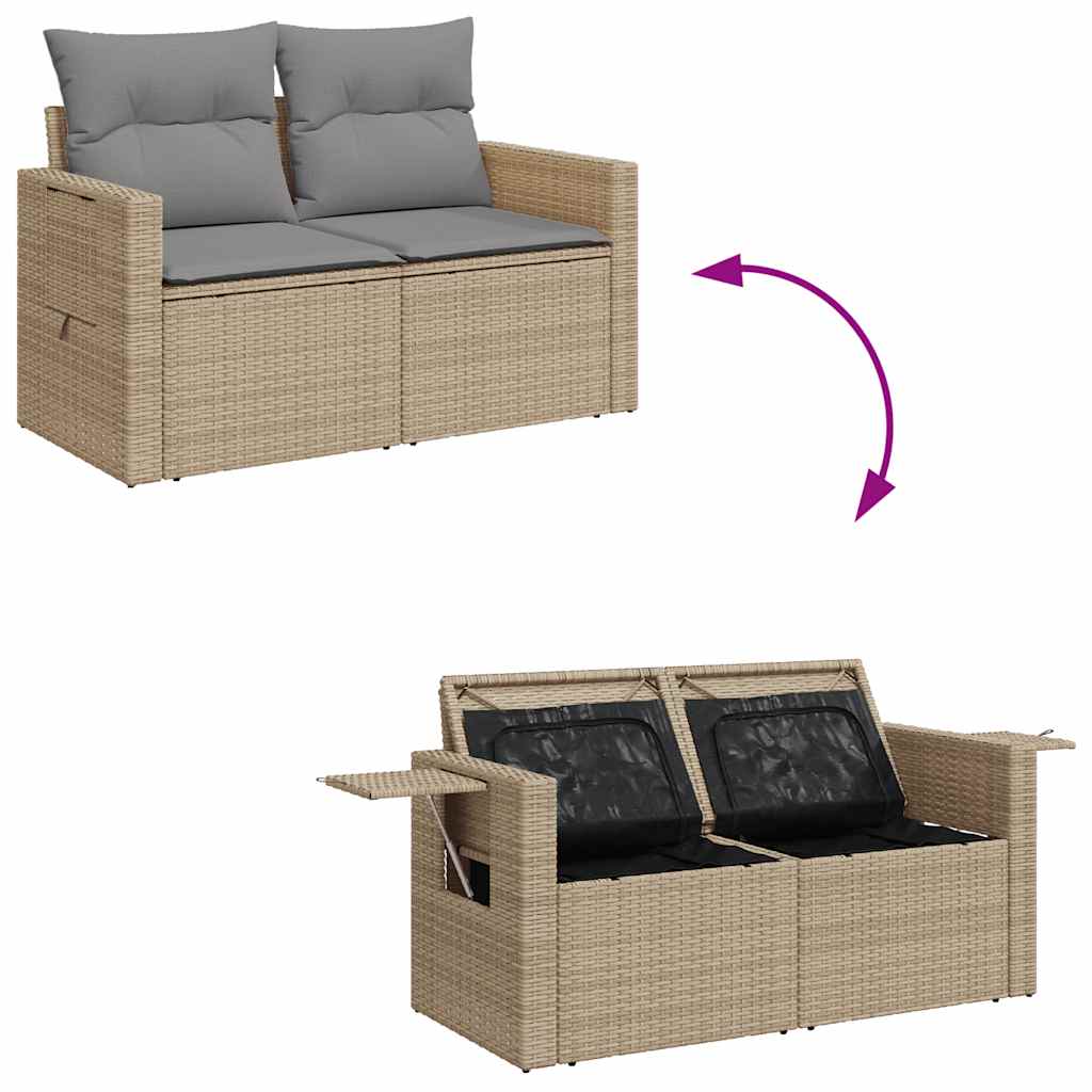 9 pcs conjunto de sofás p/ jardim com almofadões vime PE bege - Image 8
