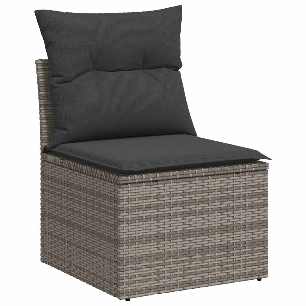 9 pcs conjunto sofás p/ jardim com almofadões vime PE cinzento - Image 2