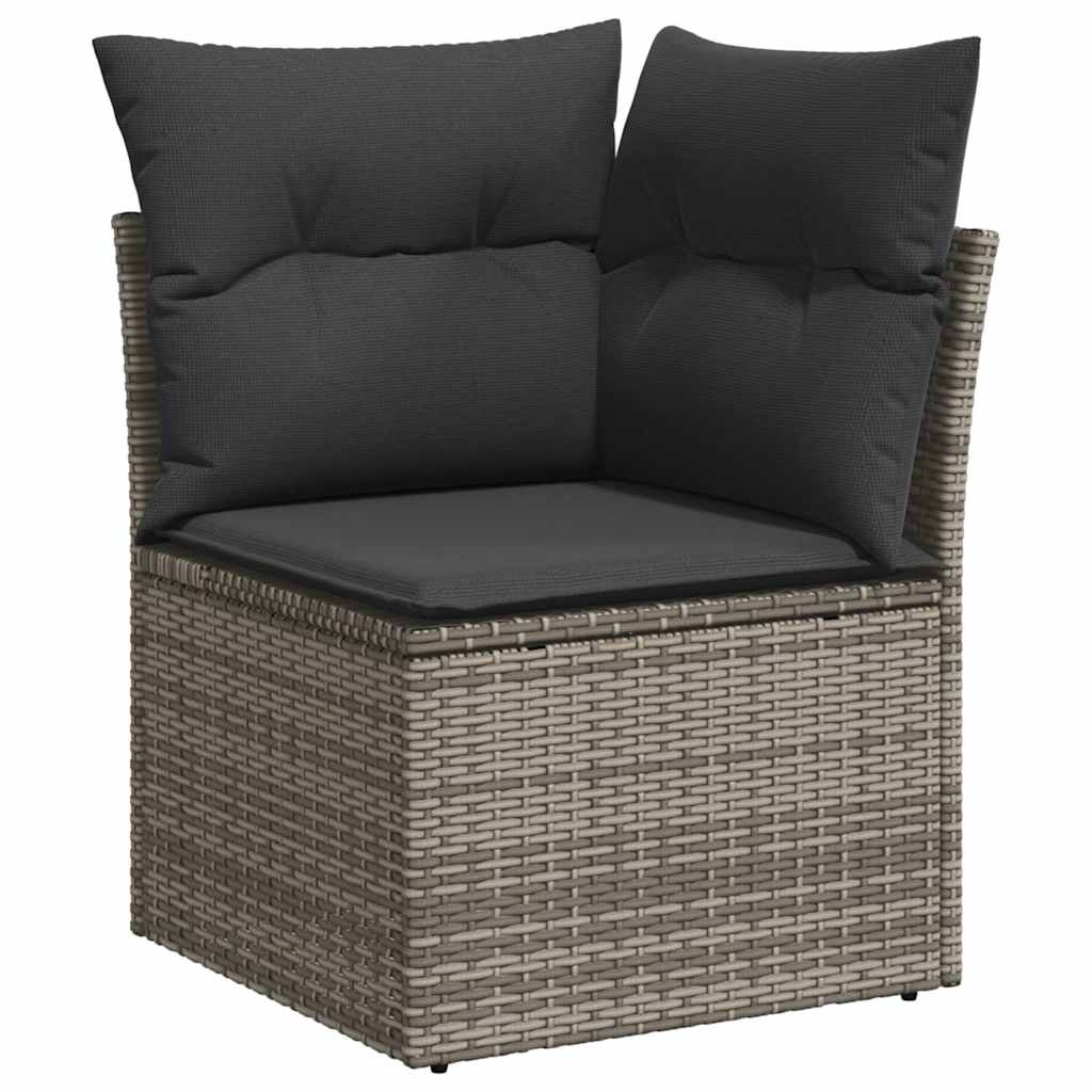 9 pcs conjunto sofás p/ jardim com almofadões vime PE cinzento - Image 3