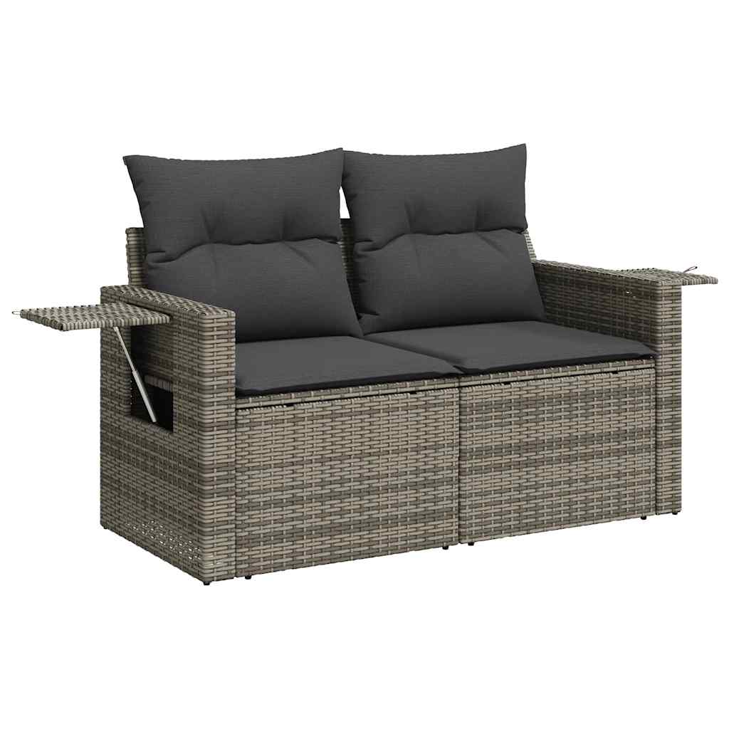 9 pcs conjunto sofás p/ jardim com almofadões vime PE cinzento - Image 4