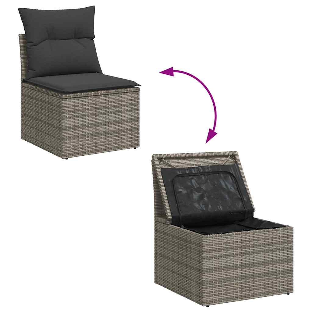 9 pcs conjunto sofás p/ jardim com almofadões vime PE cinzento - Image 6