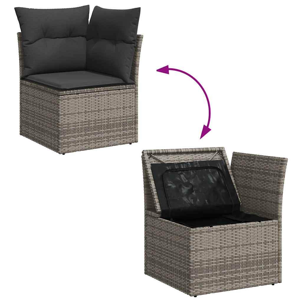 9 pcs conjunto sofás p/ jardim com almofadões vime PE cinzento - Image 7