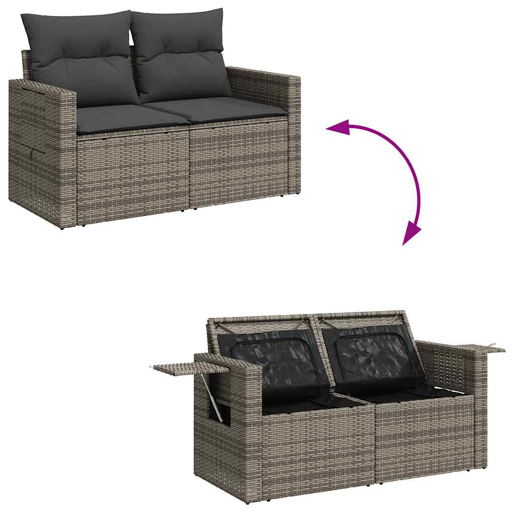 9 pcs conjunto sofás p/ jardim com almofadões vime PE cinzento - Image 8