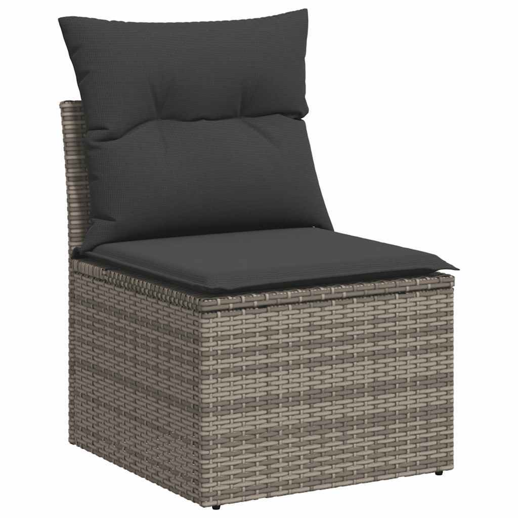 11 pcs conjunto sofás de jardim c/ almofadões vime PE cinzento - Image 2