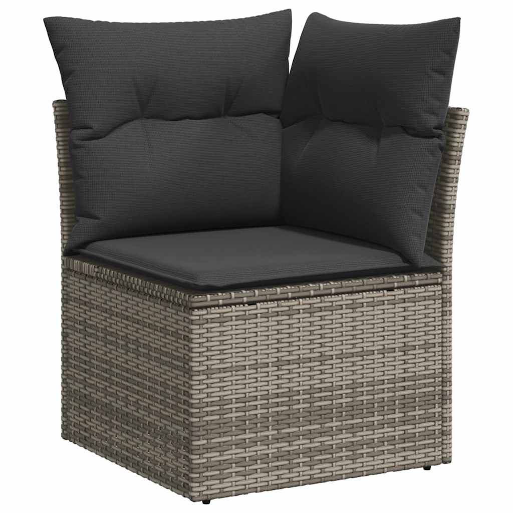 11 pcs conjunto sofás de jardim c/ almofadões vime PE cinzento - Image 3