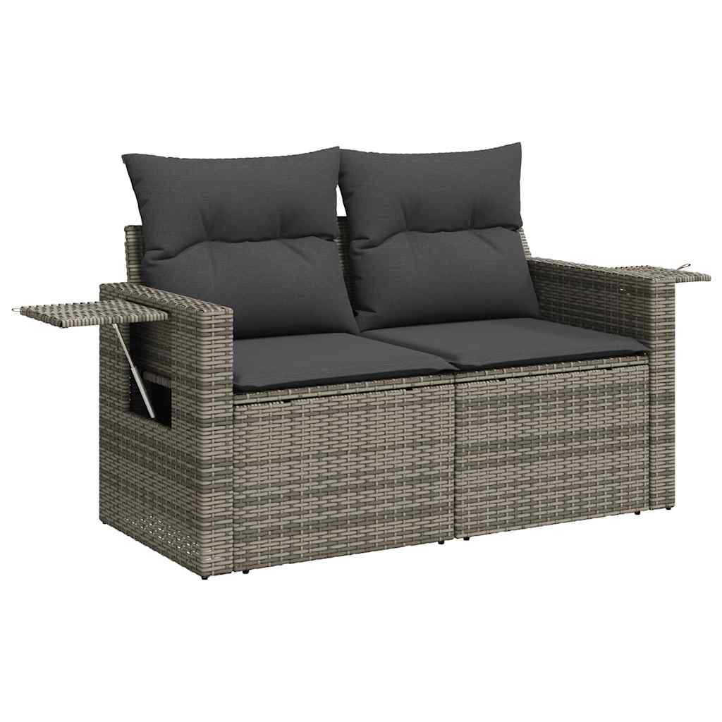 11 pcs conjunto sofás de jardim c/ almofadões vime PE cinzento - Image 4