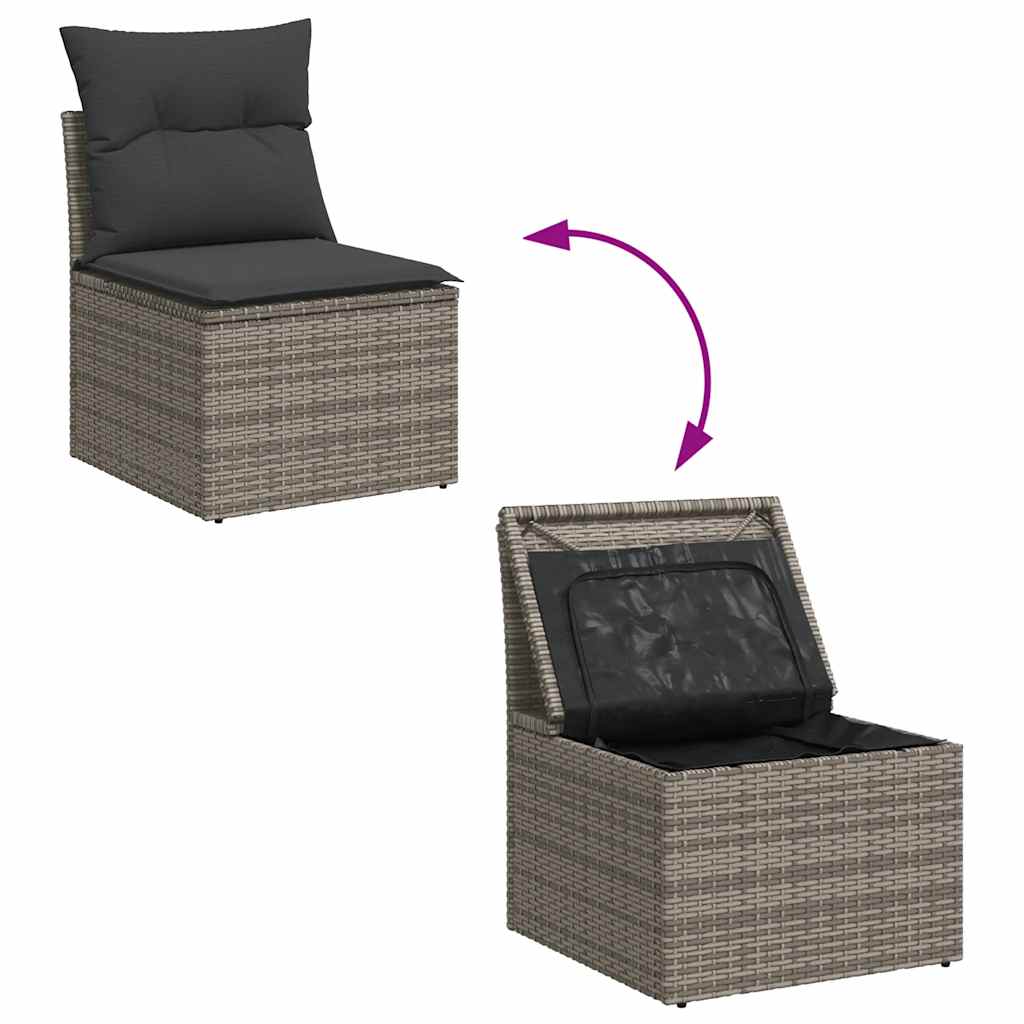 11 pcs conjunto sofás de jardim c/ almofadões vime PE cinzento - Image 6