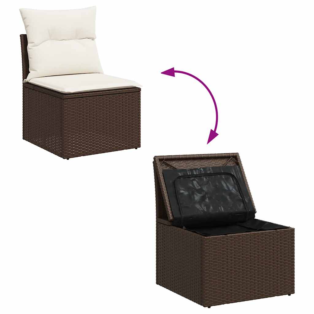 10 pcs conj. sofás jardim com almofadões vime PE castanho - Image 7