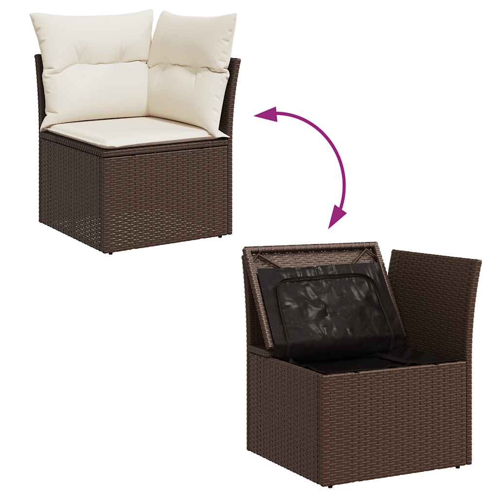 10 pcs conj. sofás jardim com almofadões vime PE castanho - Image 8