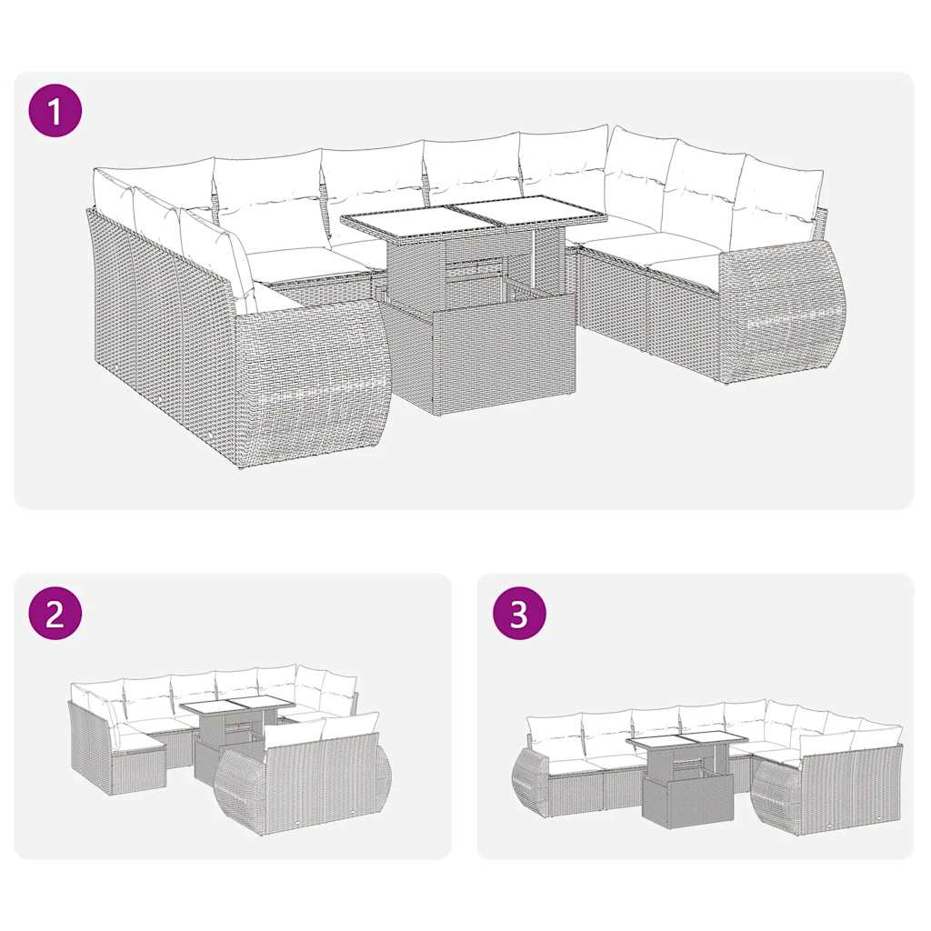 10 pcs conj. sofás jardim com almofadões vime PE castanho - Image 10