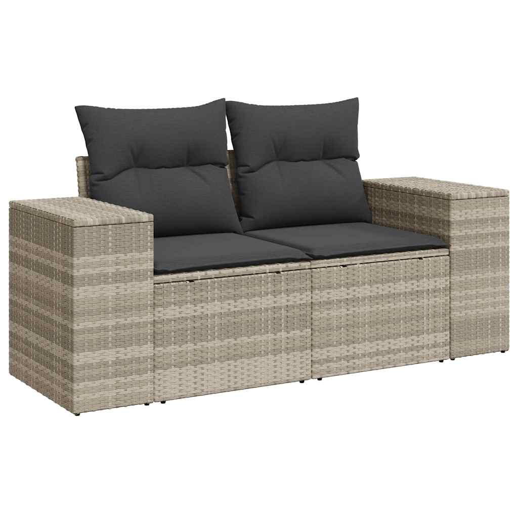 9 pcs conj. sofás jardim com almofadões vime PE cinzento-claro - Image 2