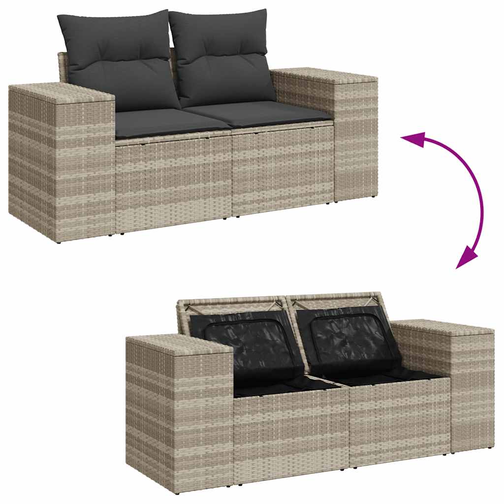 9 pcs conj. sofás jardim com almofadões vime PE cinzento-claro - Image 6