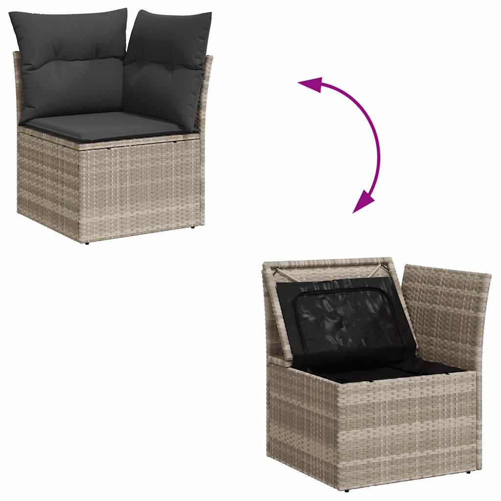 9 pcs conj. sofás jardim com almofadões vime PE cinzento-claro - Image 8