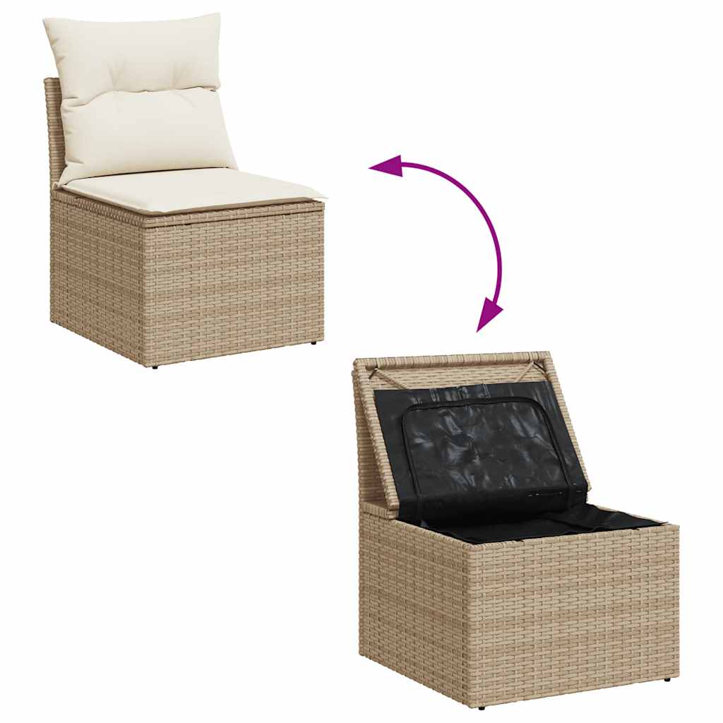 9 pcs conjunto de sofás p/ jardim com almofadões vime PE bege - Image 7