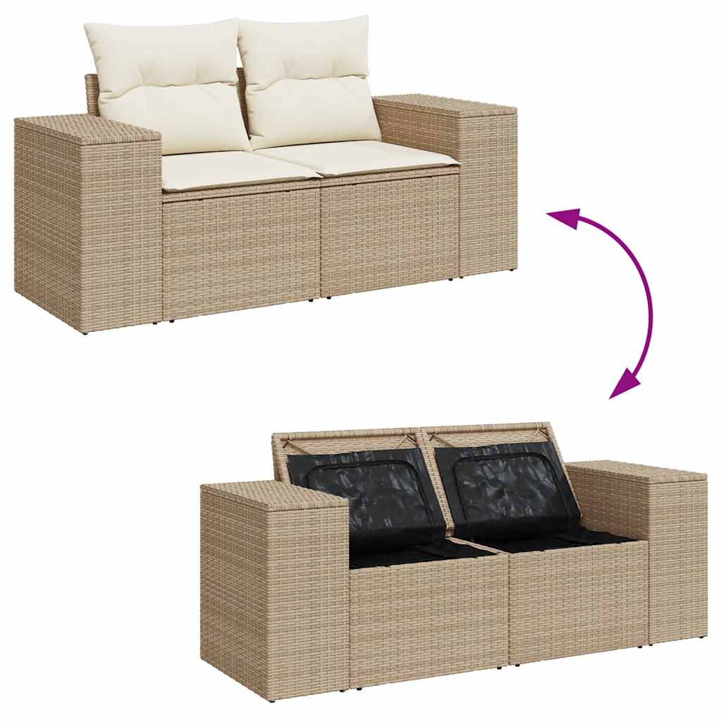 9 pcs conjunto de sofás p/ jardim com almofadões vime PE bege - Image 10