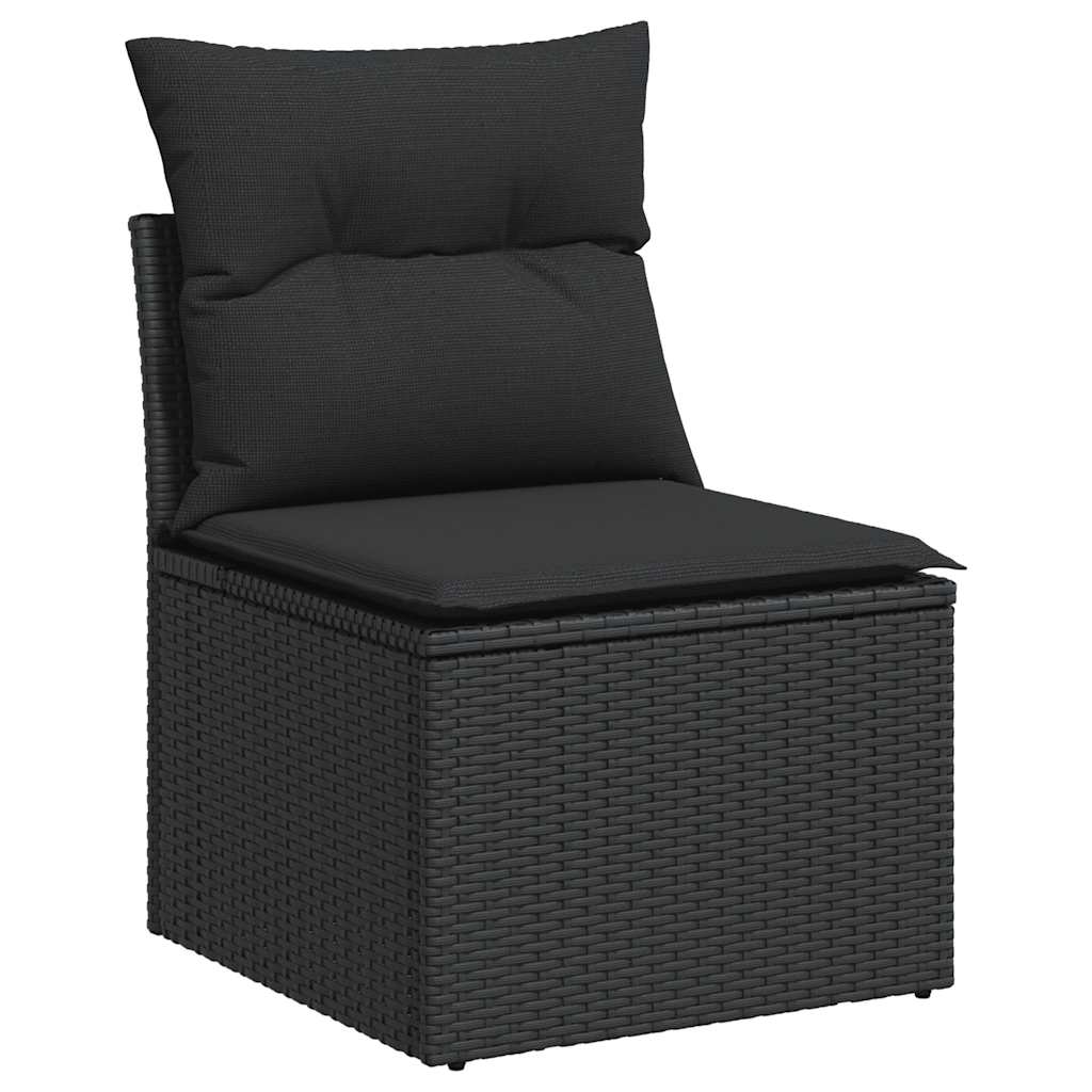 10 pcs conjunto sofás de jardim c/ almofadões vime PE preto - Image 2