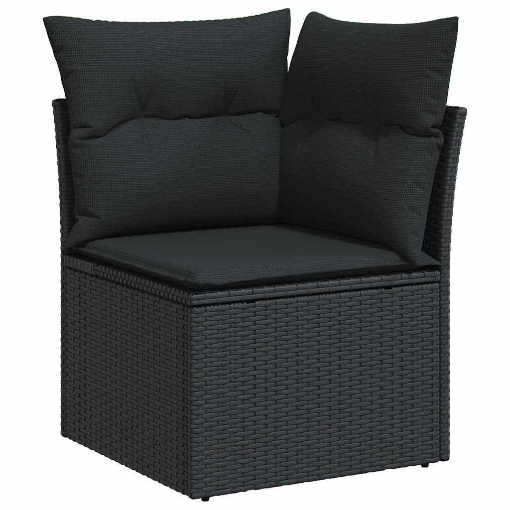 10 pcs conjunto sofás de jardim c/ almofadões vime PE preto - Image 3
