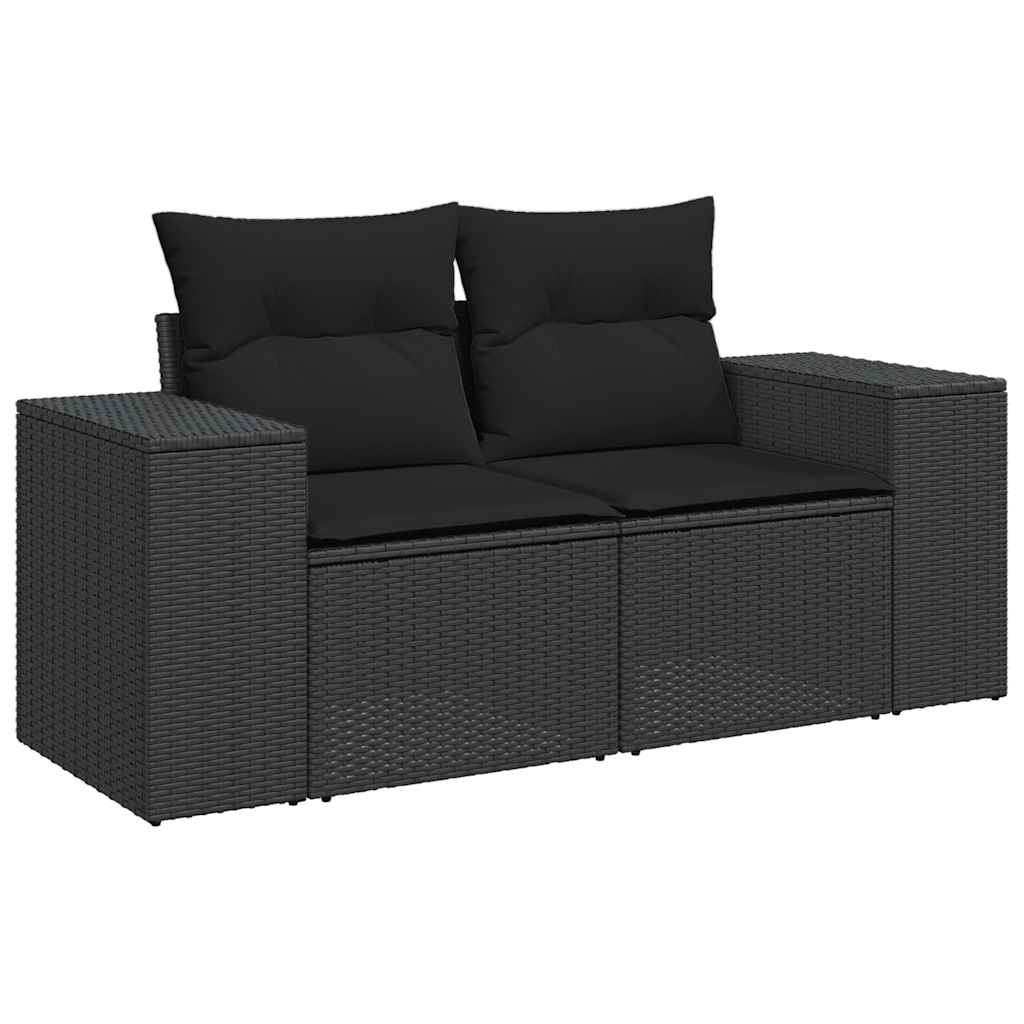 10 pcs conjunto sofás de jardim c/ almofadões vime PE preto - Image 4