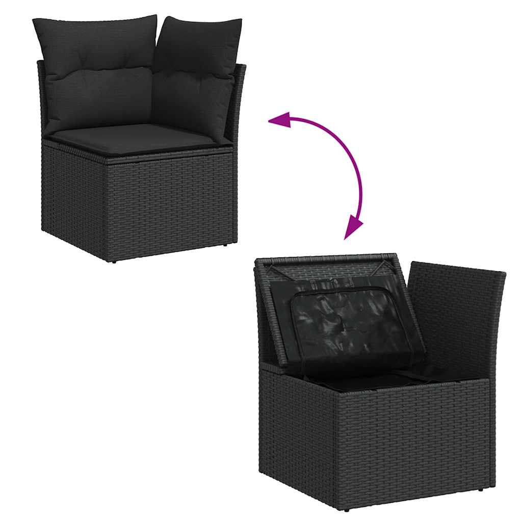 10 pcs conjunto sofás de jardim c/ almofadões vime PE preto - Image 7