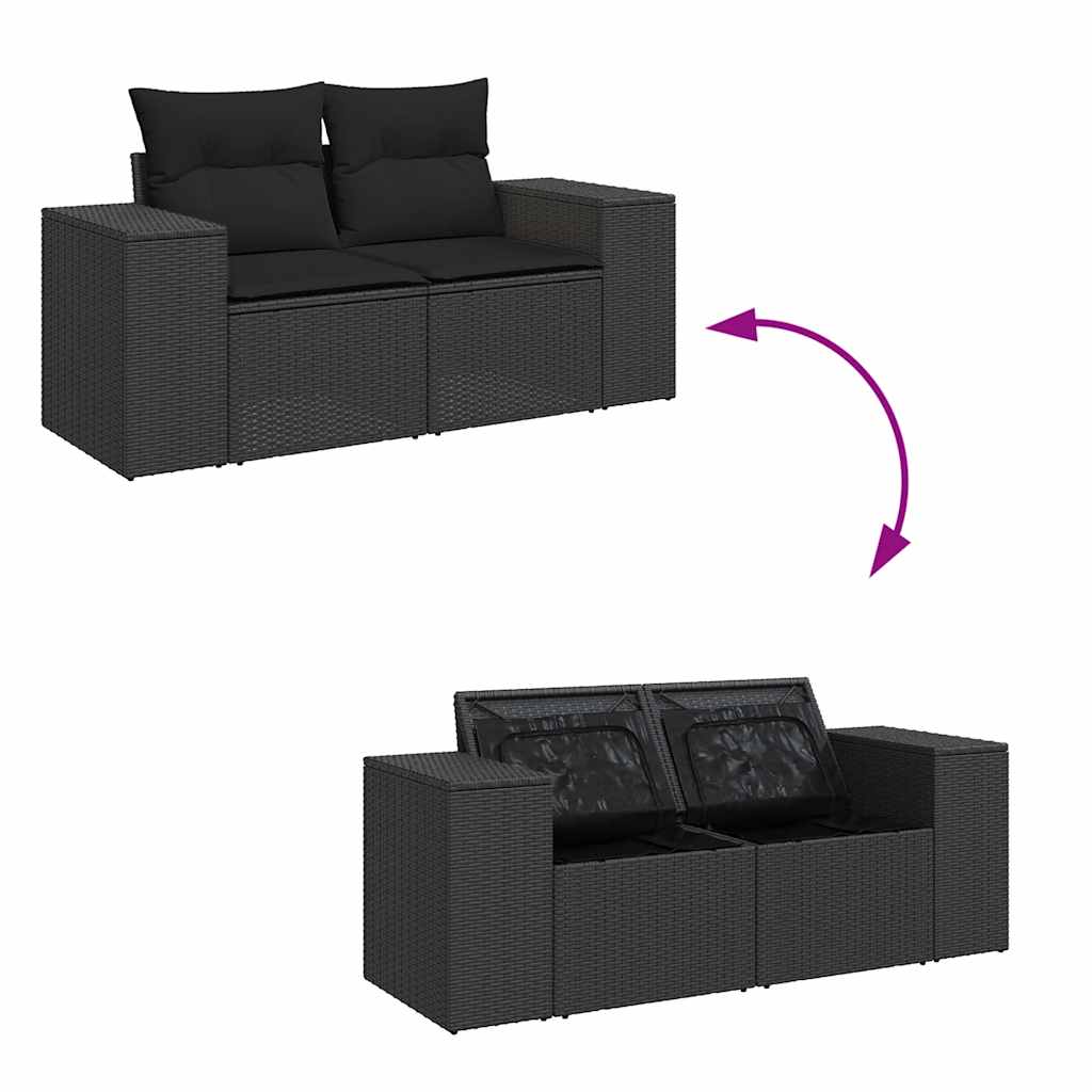 10 pcs conjunto sofás de jardim c/ almofadões vime PE preto - Image 9