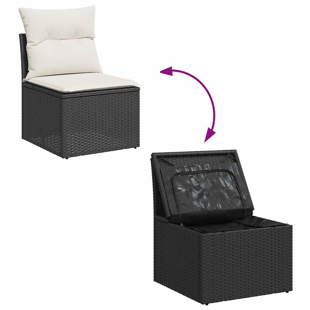 11 pcs conjunto sofás de jardim c/ almofadões vime PE preto - Image 6