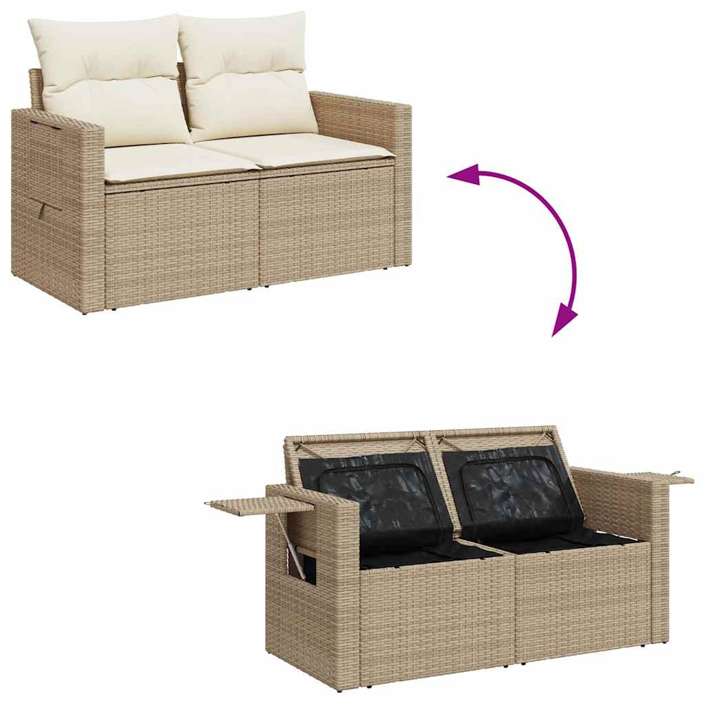 9 pcs conjunto de sofás p/ jardim com almofadões vime PE bege - Image 7