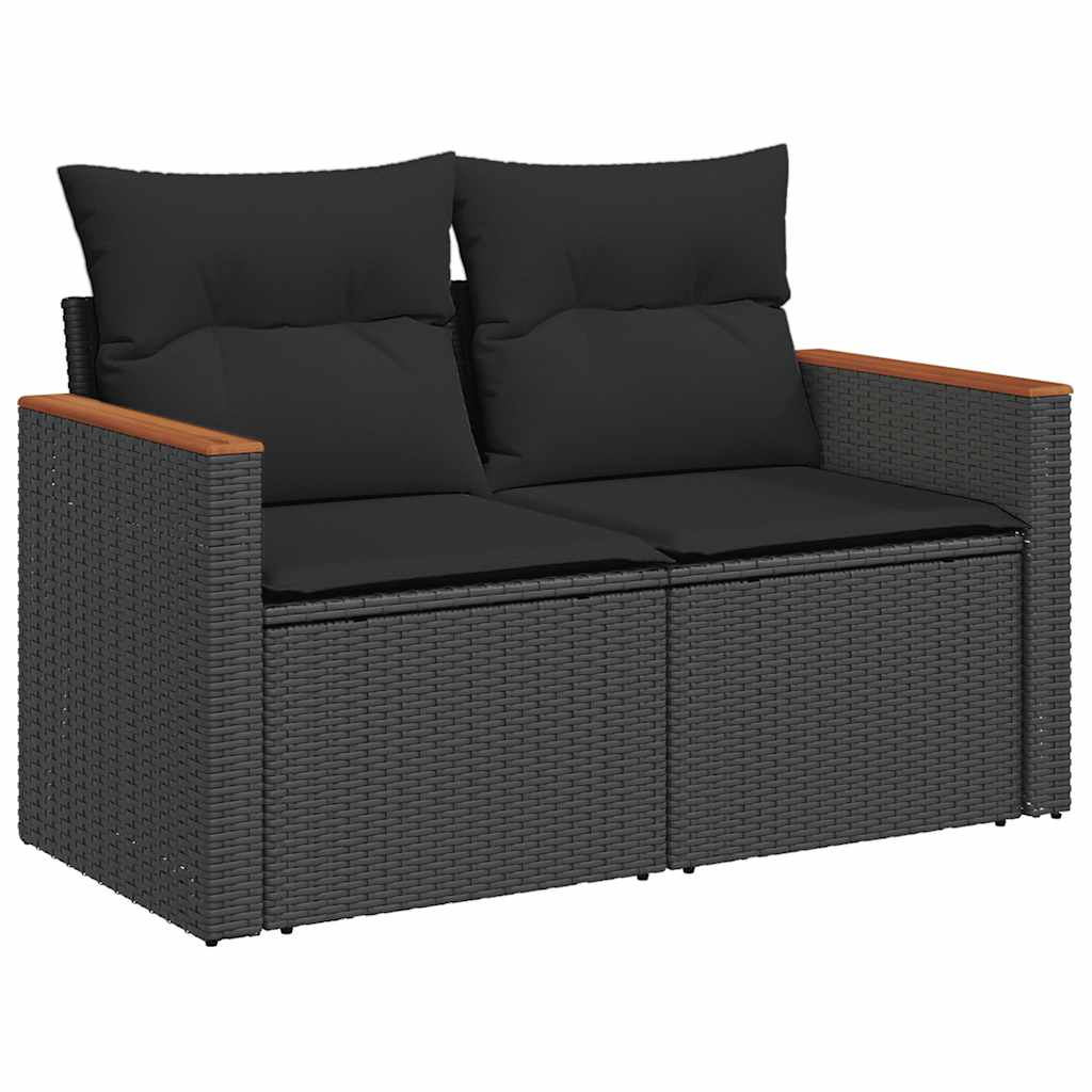 5 pcs conjunto sofás de jardim com almofadões acácia e vime PE - Image 2