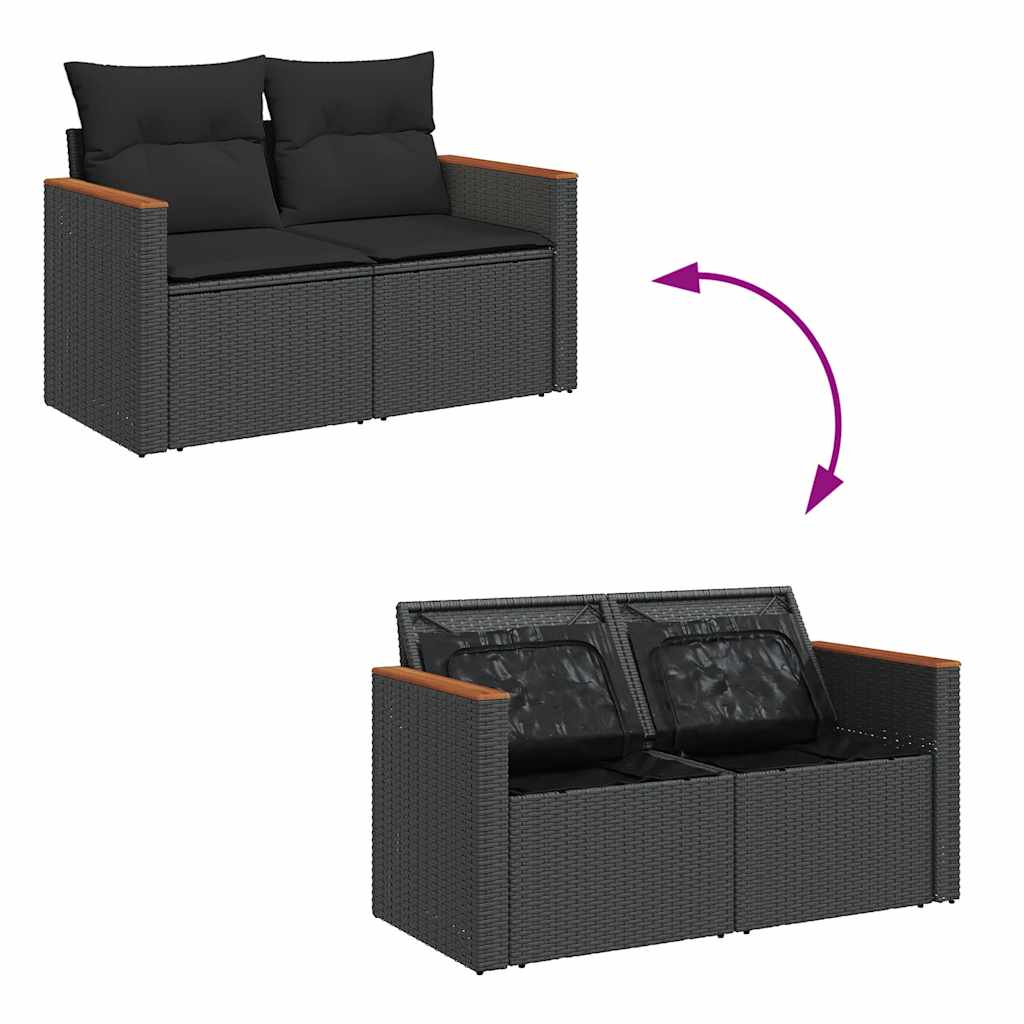 5 pcs conjunto sofás de jardim com almofadões acácia e vime PE - Image 6