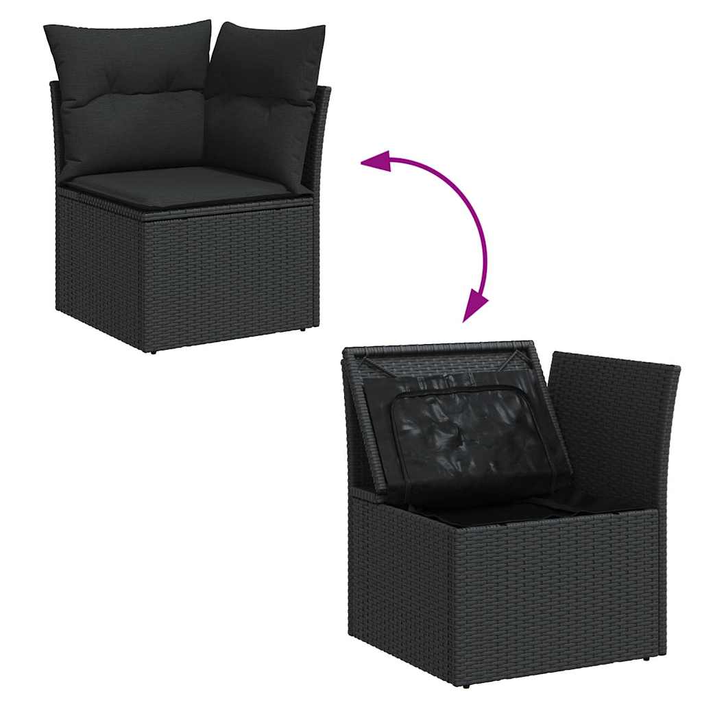 5 pcs conjunto sofás de jardim com almofadões acácia e vime PE - Image 8