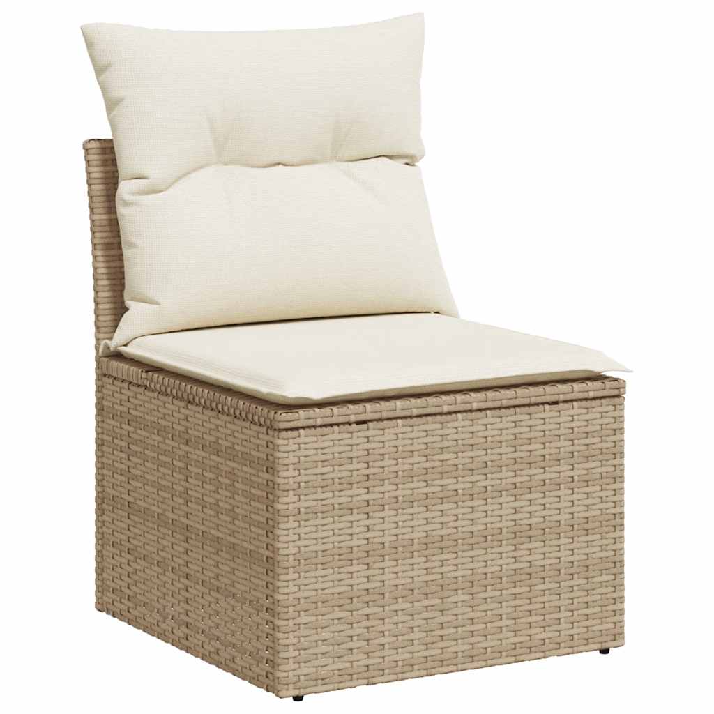 9 pcs conjunto sofás jardim com almofadões vime PE/acácia bege - Image 2