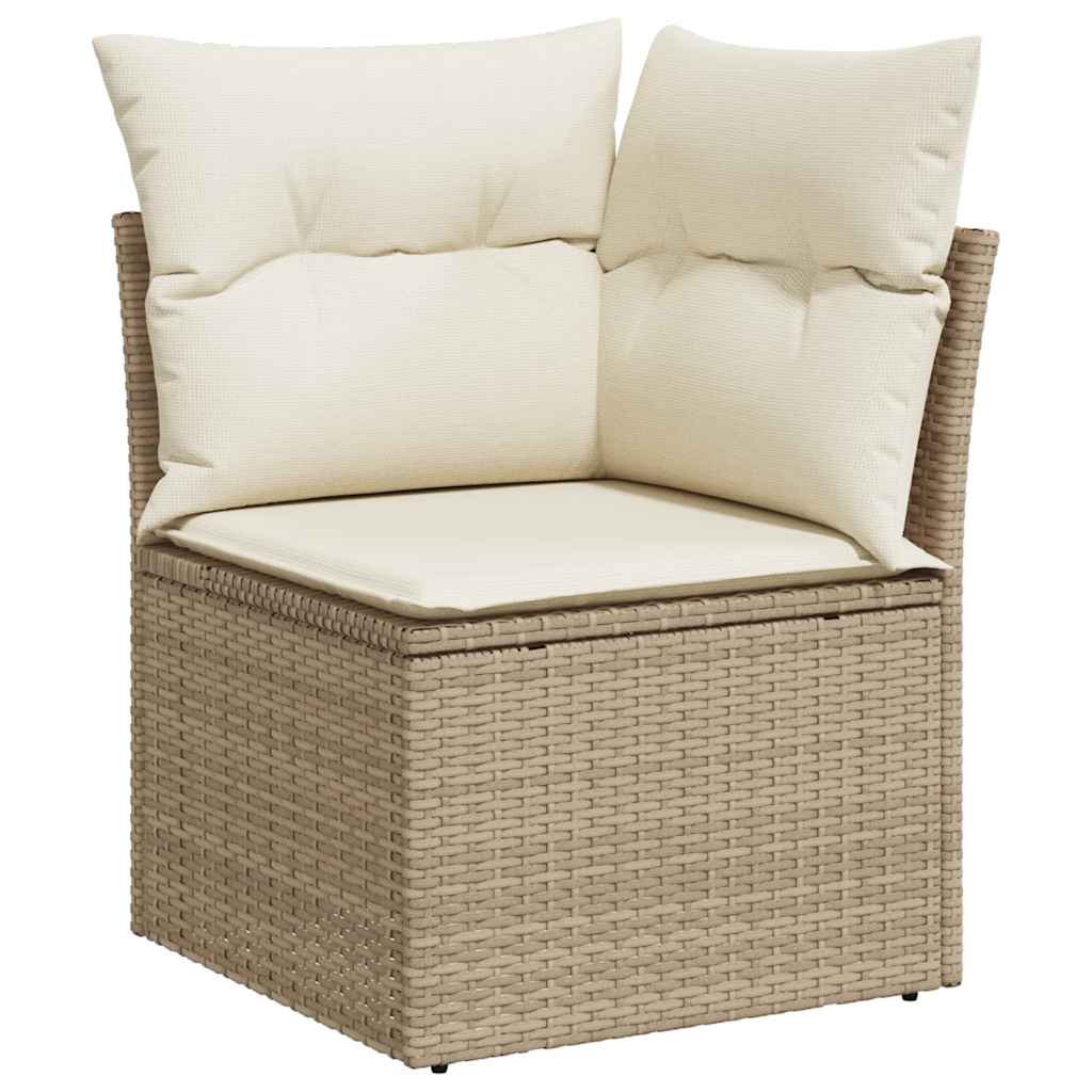 9 pcs conjunto sofás jardim com almofadões vime PE/acácia bege - Image 3