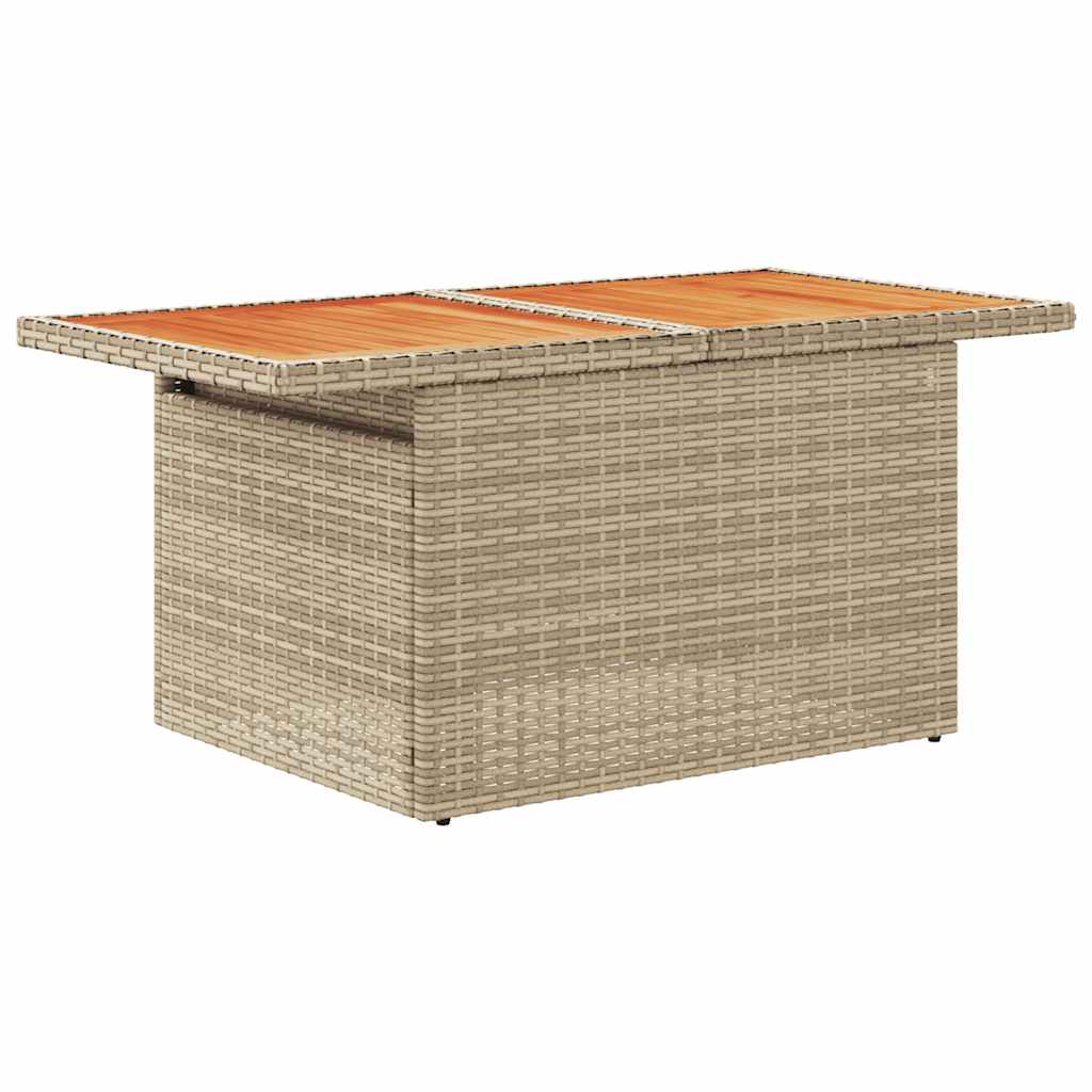 9 pcs conjunto sofás jardim com almofadões vime PE/acácia bege - Image 5