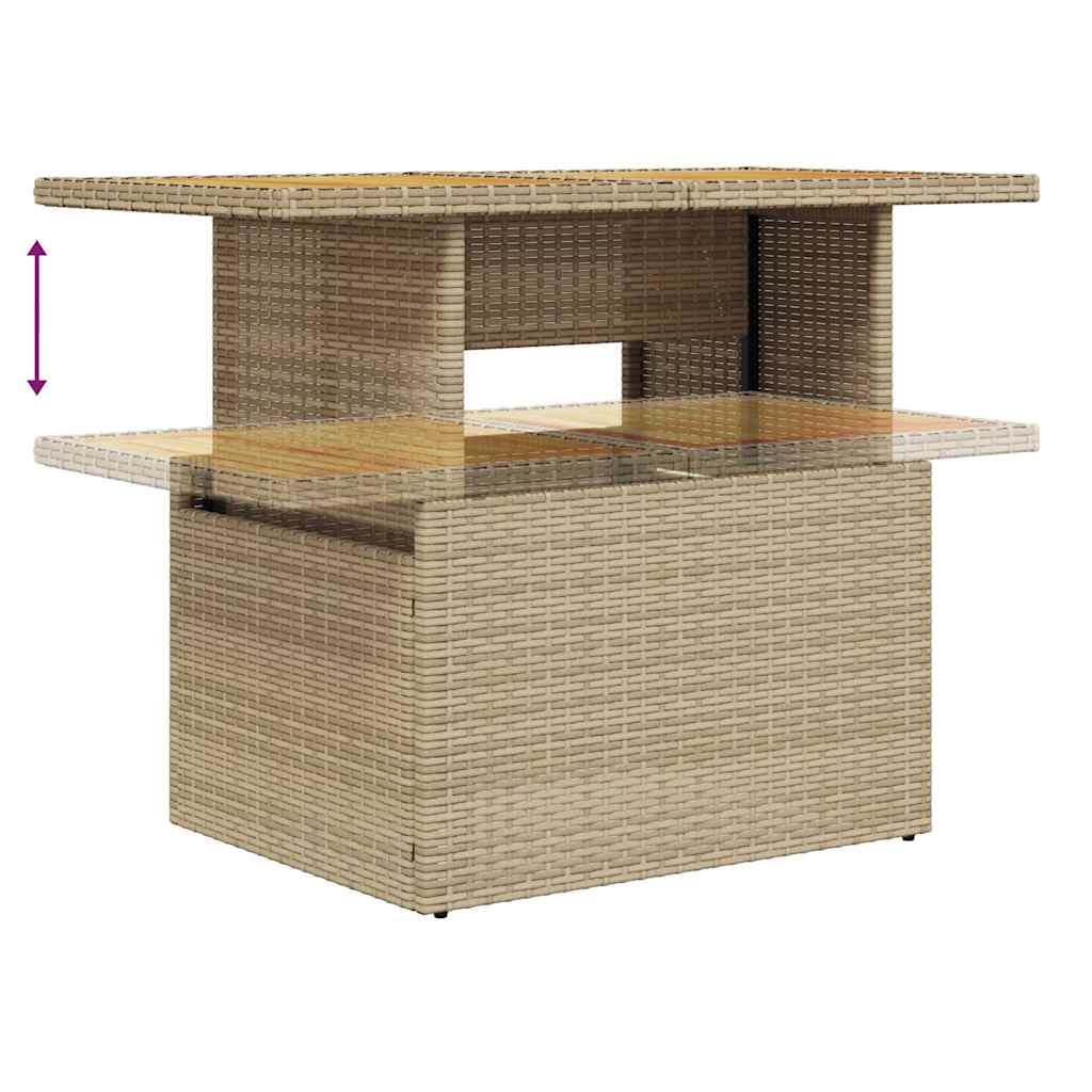 9 pcs conjunto sofás jardim com almofadões vime PE/acácia bege - Image 9