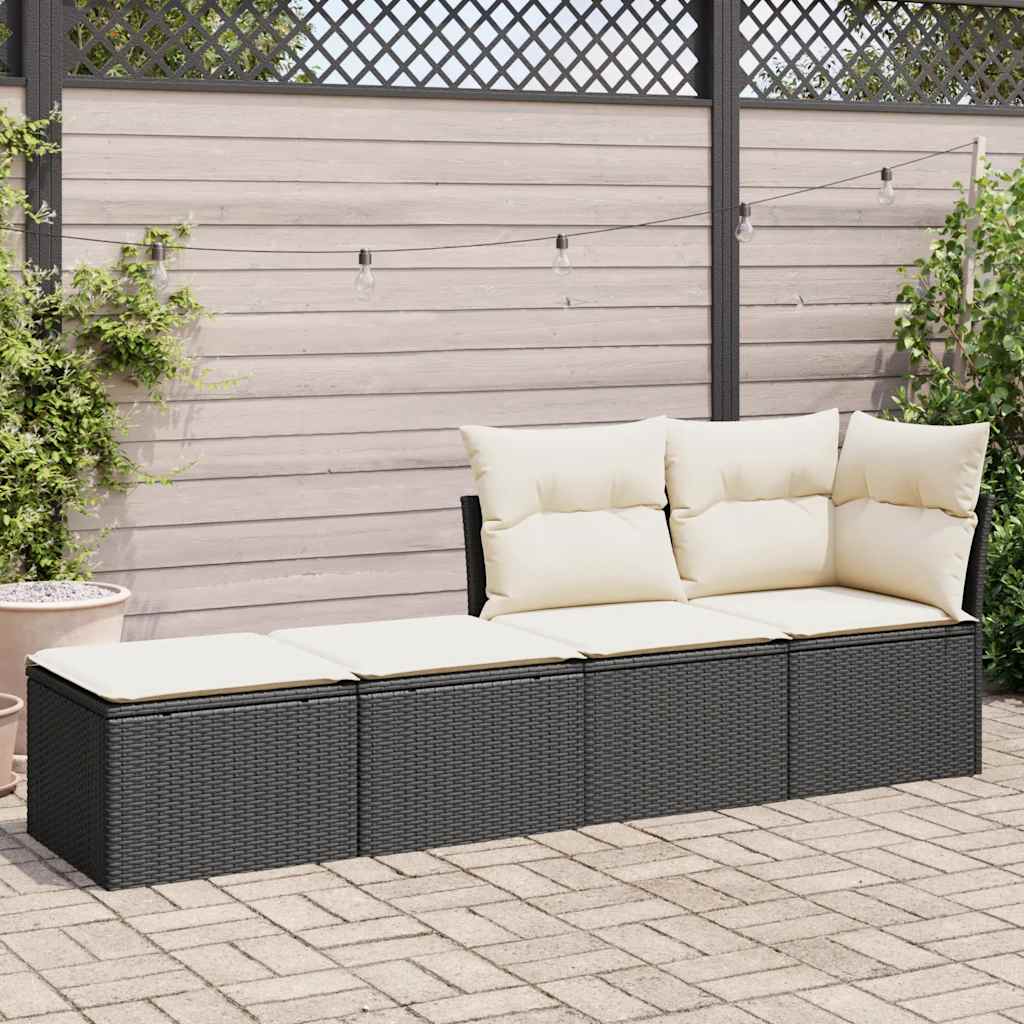 2 pcs conjunto sofás jardim c/ almofadões vime PE/acácia preto - Image 2