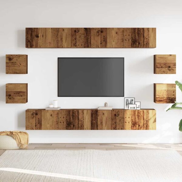 armários de TV montados na parede 8 pcs madeira velha - Image 2