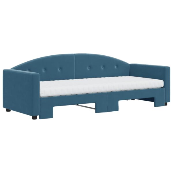 Sofá-cama com gavetão e colchões 80x200 cm veludo azul - Image 2
