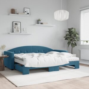 Sofá-cama com gavetão e colchões 80x200 cm veludo azul