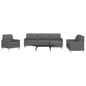 4 pcs conjunto de sofás com apoio de pés tecido cinzento-escuro